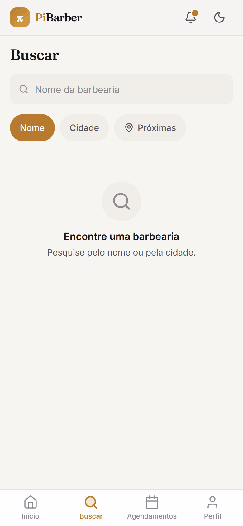 Buscar — sou cliente: As barbearias mais próximas, com nota e distância. É por aqui que cliente novo chega até a sua cadeira.